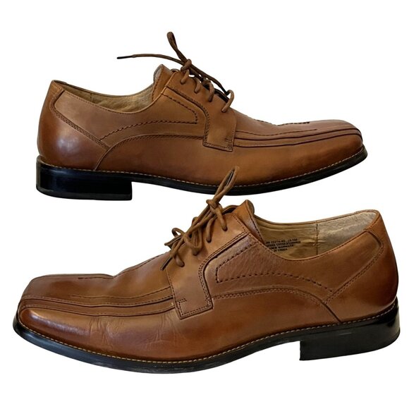 Stacy Adams Mens Square-Toe Leather Oxford Dress Shoes Tan Lace-Up Size 10.5M - Picture 1 of 11